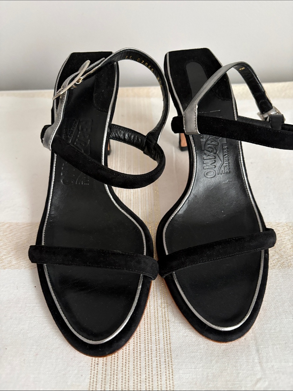 BEAUTIFUL DESIGNER FERRAGAMO Sandals two tone color Black & Silver, Size 7